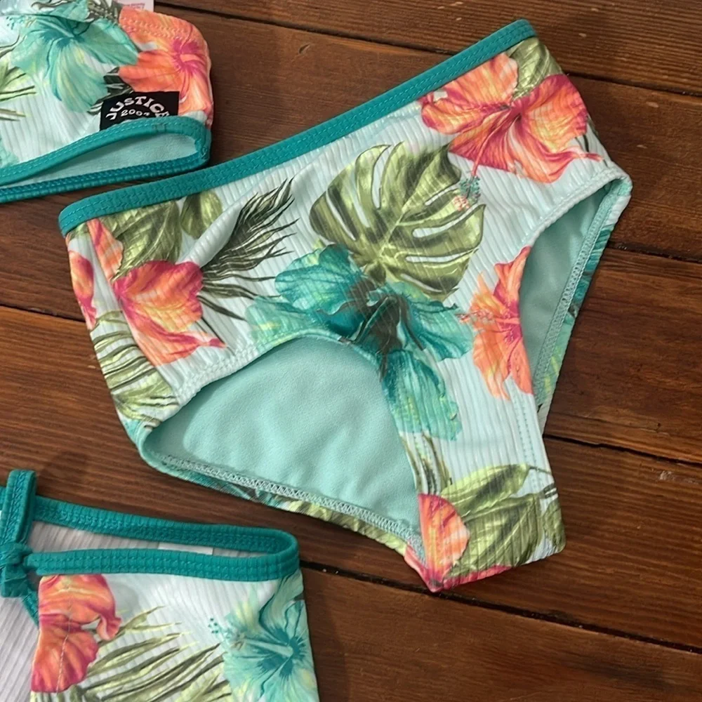 Justice 3 piece swimsuit XS 5/6 teal